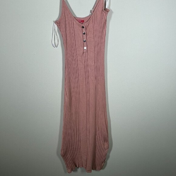 Guess Women's Pink Ribbed Stretch Midi Dress Button Detail XL Tank Henley Style! - Picture 2 of 8